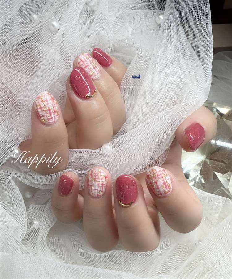 シンプルピンク×ツイード