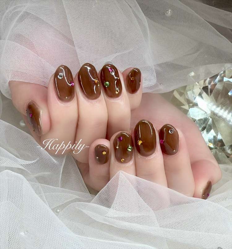 チョコブラウン×カラーストーン