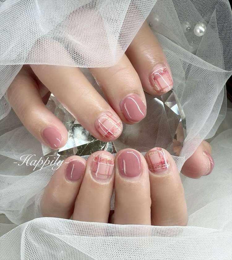 くすみピンク×チェック