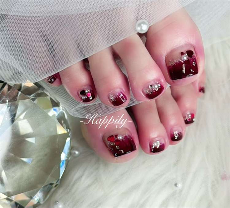 バレンタインフットネイル