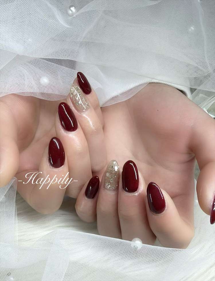 ボルドー×ラメ