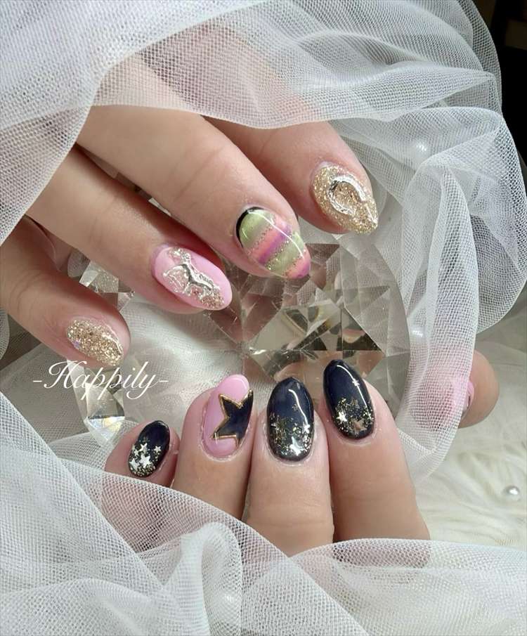 ネイビーマグネット開運ネイル