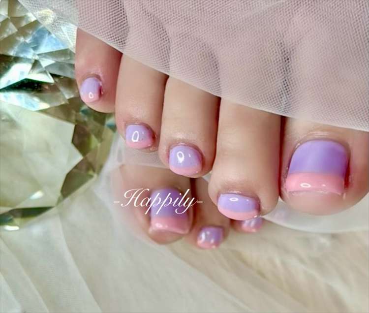 ラベンダー×オレンジピンクフットネイル